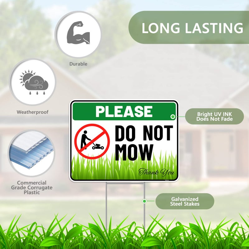 Venicor 2PC Do Not Mow Sign with Stake, 12 Inches by 9 Inches - Corrugated Plastic - No Mow May Yard Sign for Lawn - Image 2